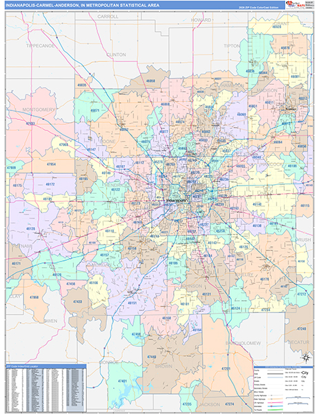 Indianapolis-Carmel-Anderson Metro Area Wall Map